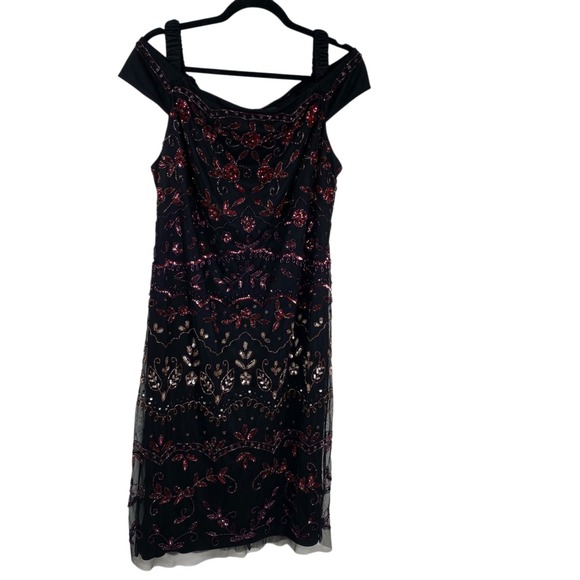 Adrianna Papell Dresses & Skirts - Adrianna Papell Women's Off Shoulder Beaded Sequins Cocktail Dress Black Sz 14